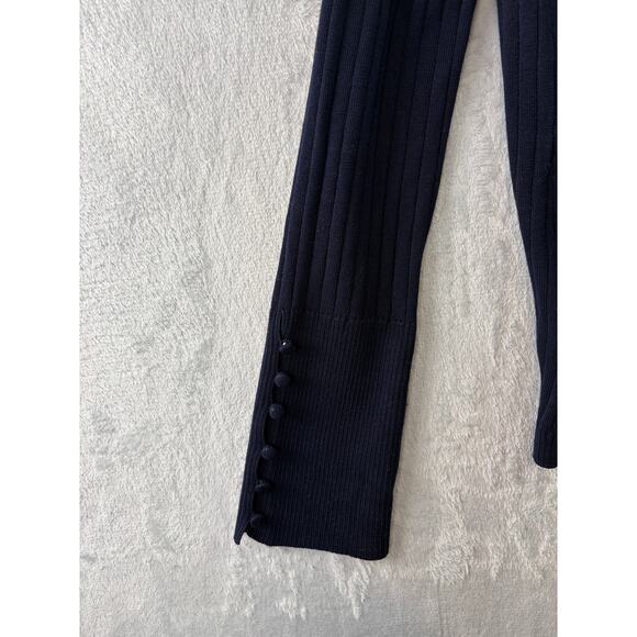 ECRU Navy Ribbed Cardigan with Sleeve Button Detail • Size S - Picture 5 of 6